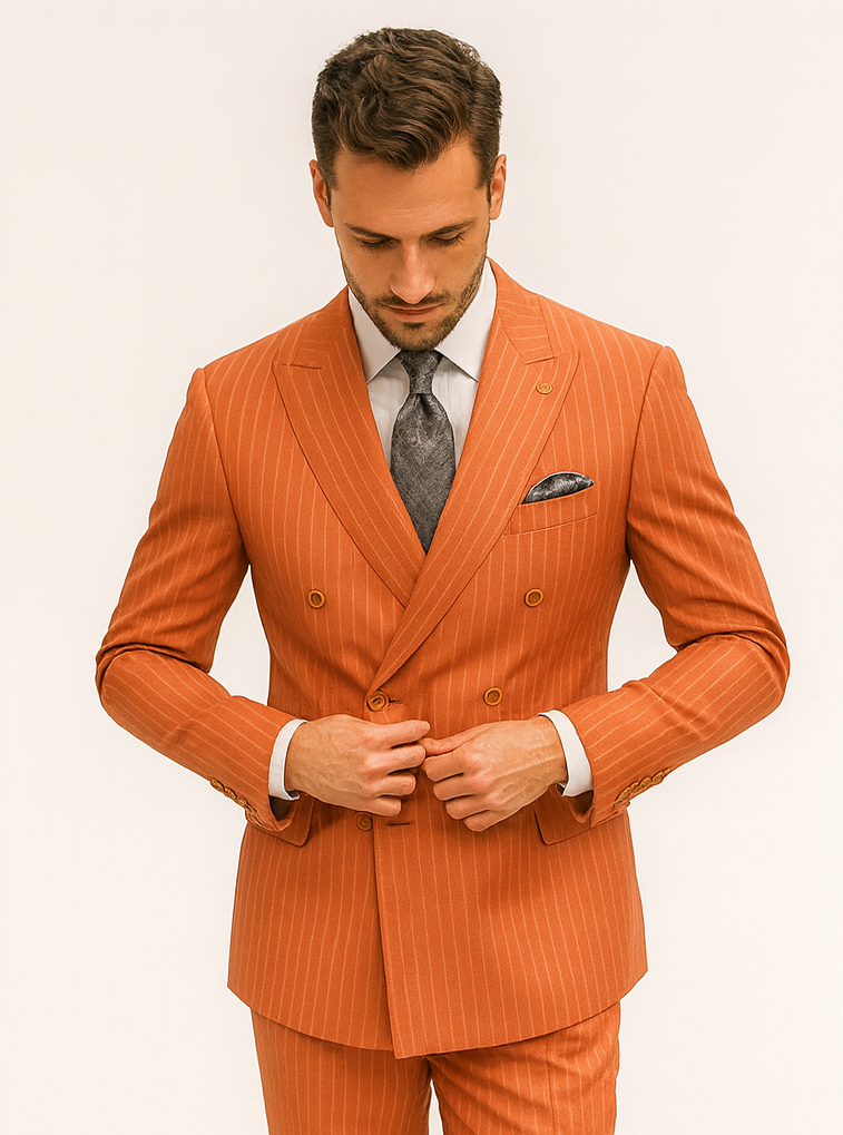 Bold Orange Double-Breasted Suit – Wedding & Business Attire - Image 8