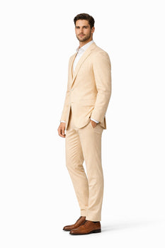 Men's  Notch Label Orange Colour Summer Seersucker Fabric Jacket and Pants 3 Piece Suit