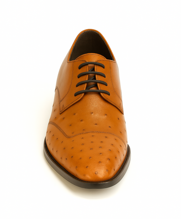 Mens Ostrich Skin Shoes Men's Full Leather Cognac Vestigium Genuine Ostrich Derby Shoes Handcrafted