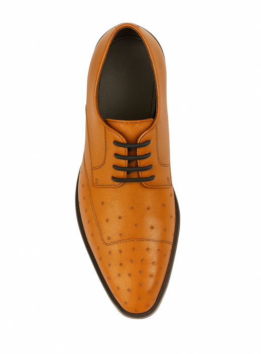 Mens Ostrich Skin Shoes Men's Full Leather Cognac Vestigium Genuine Ostrich Derby Shoes Handcrafted