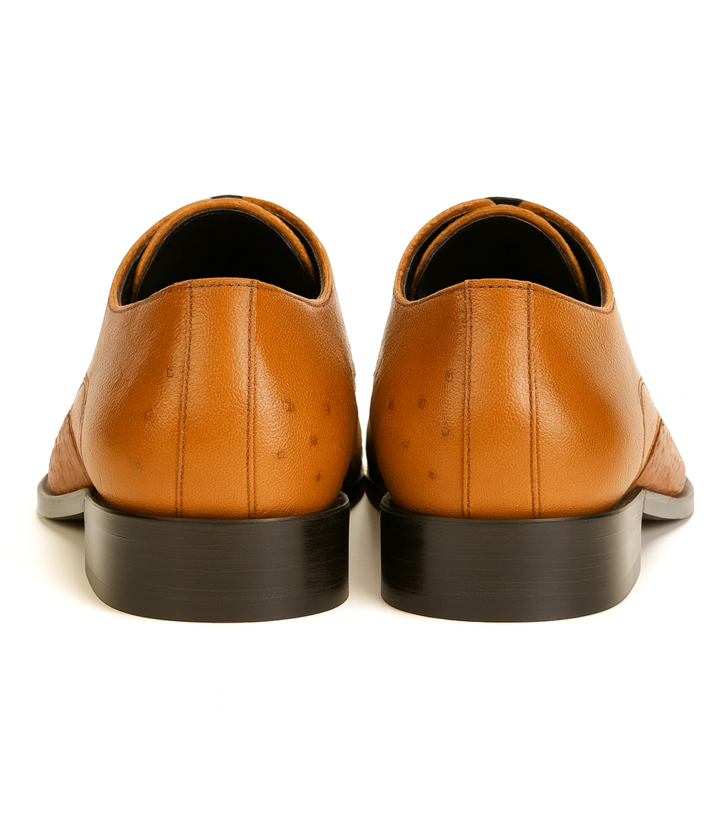 Mens Ostrich Skin Shoes Men's Full Leather Cognac Vestigium Genuine Ostrich Derby Shoes Handcrafted
