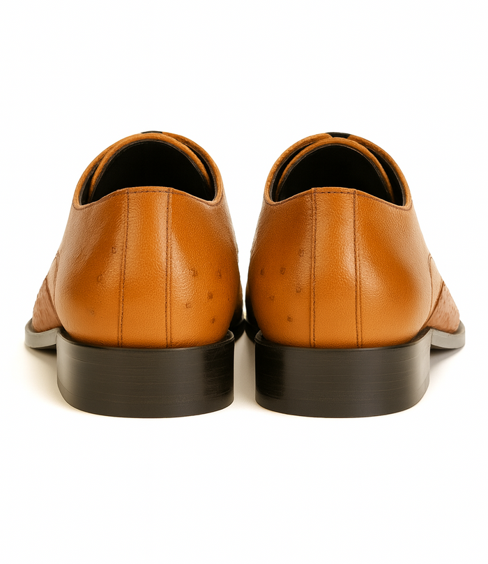Mens Ostrich Skin Shoes Men's Full Leather Cognac Vestigium Genuine Ostrich Derby Shoes Handcrafted