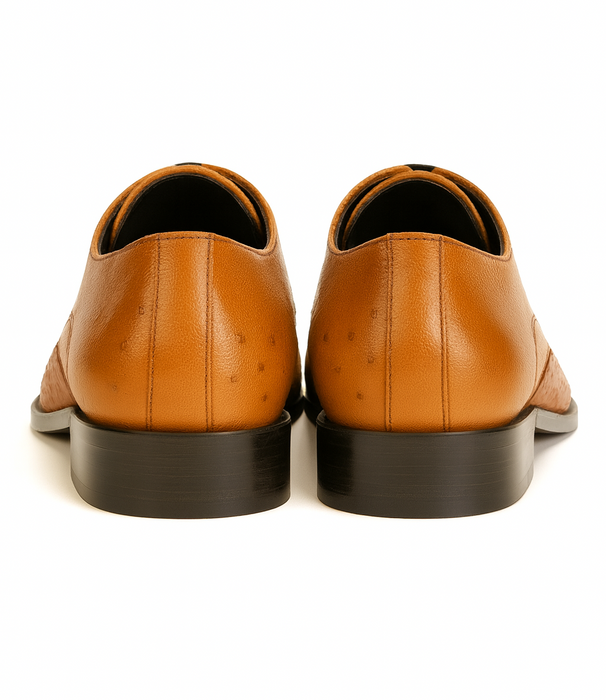 Mens Ostrich Skin Shoes Men's Full Leather Cognac Vestigium Genuine Ostrich Derby Shoes Handcrafted