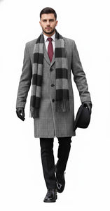 Mens Overcoat - Grey and Black Glen Plaid Carocat