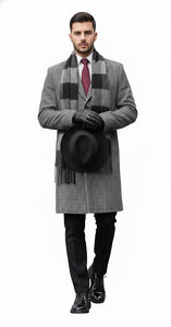 Mens Overcoat - Grey and Black Glen Plaid Carocat