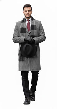 Mens Overcoat - Grey and Black Glen Plaid Carocat