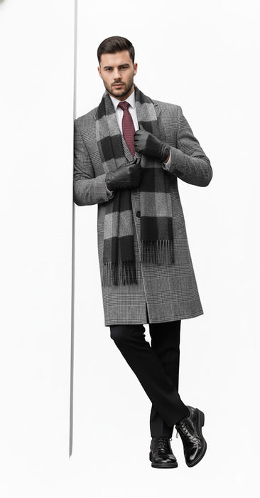 Mens Overcoat - Grey and Black Glen Plaid Carocat