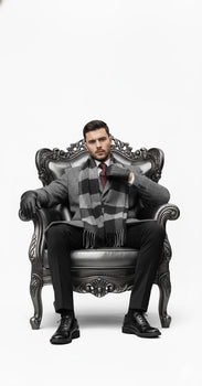 Mens Overcoat - Grey and Black Glen Plaid Carocat