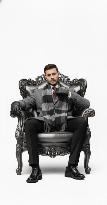 Mens Overcoat - Grey and Black Glen Plaid Carocat