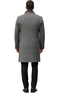 Mens Overcoat - Grey and Black Glen Plaid Carocat