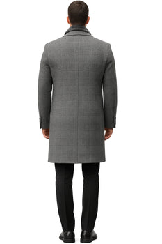 Mens Overcoat - Grey and Black Glen Plaid Carocat