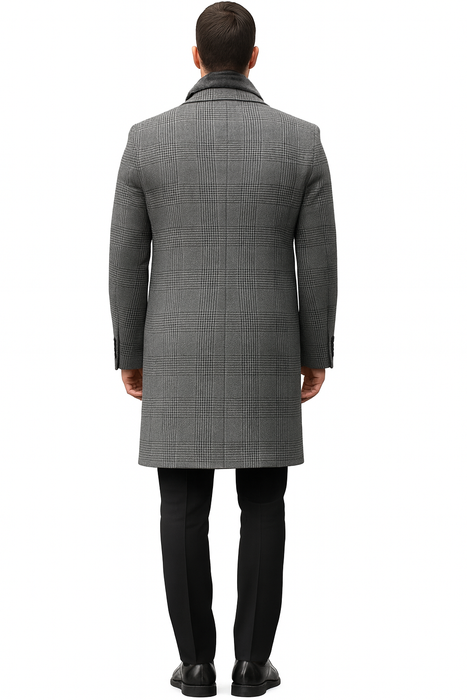 Mens Overcoat - Grey and Black Glen Plaid Carocat