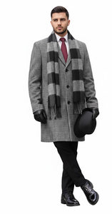 Mens Overcoat - Grey and Black Glen Plaid Carocat