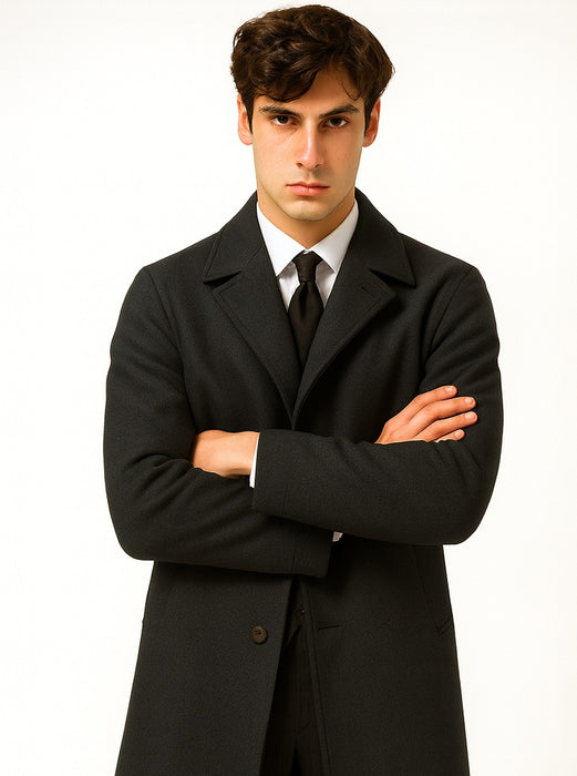 Mens Overcoat Mens Topcoat Mens Black Button Closure Dress Coat