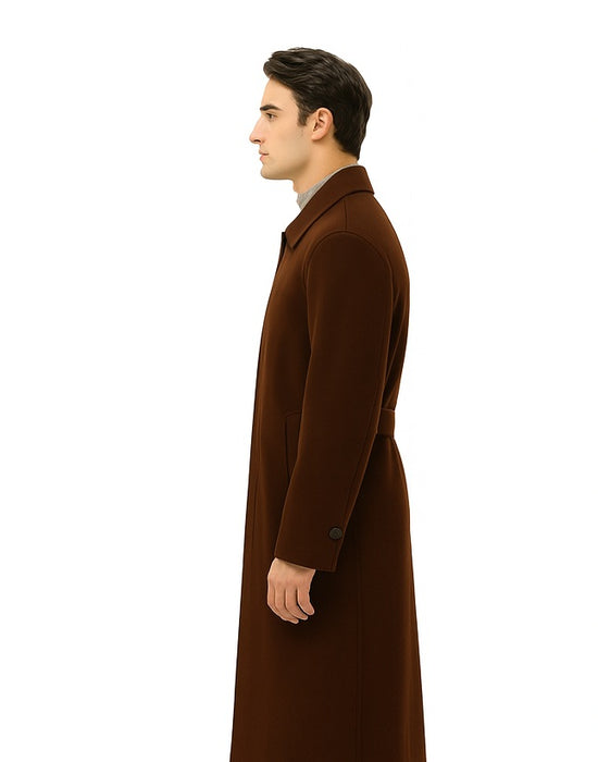 Mens Overcoat Mens Topcoat Mens Brown  Button Closure Coat