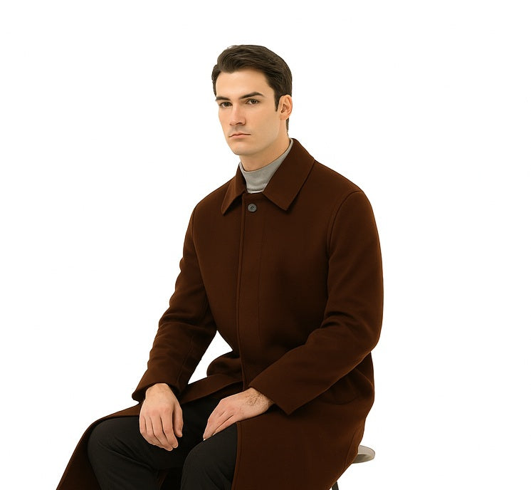Mens Overcoat Mens Topcoat Mens Brown  Button Closure Coat