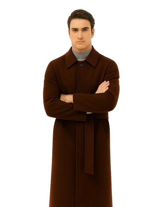 Mens Overcoat Mens Topcoat Mens Brown  Button Closure Coat