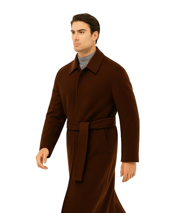 Mens Overcoat Mens Topcoat Mens Brown  Button Closure Coat