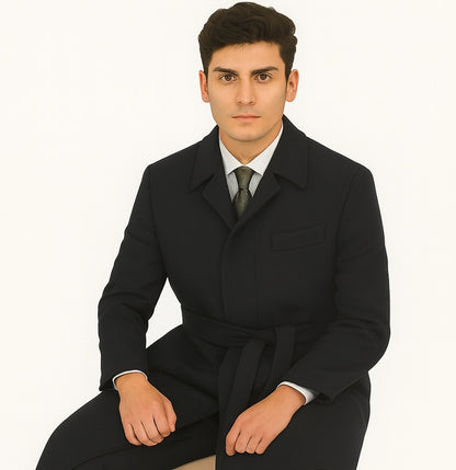 Mens Overcoat Mens Topcoat Mens Charcoal Belted Wool Dress Coat