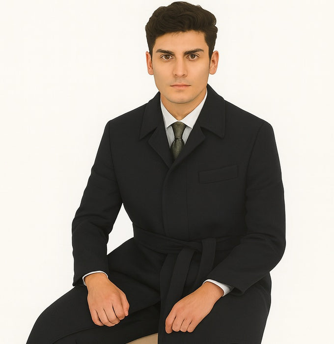 Mens Overcoat Mens Topcoat Mens Charcoal Belted Wool Dress Coat