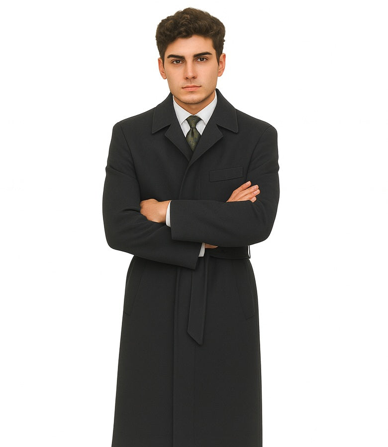 Mens Overcoat Mens Topcoat Mens Charcoal Belted Wool Dress Coat