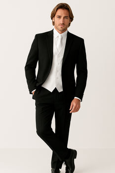 Package Deal High Quality 2-Button  Side Vented Super 120's Tuxedo + White Shirt+White Tie+White Vest