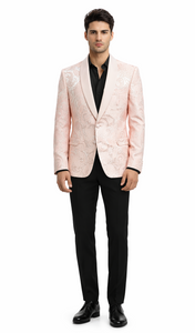 Mens Paisley Blazer - Light Pink - Blush Prom Tuxedo Dinner Jacket