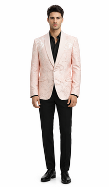 Mens Paisley Blazer - Light Pink - Blush Prom Tuxedo Dinner Jacket