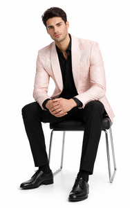 Mens Paisley Blazer - Light Pink - Blush Prom Tuxedo Dinner Jacket