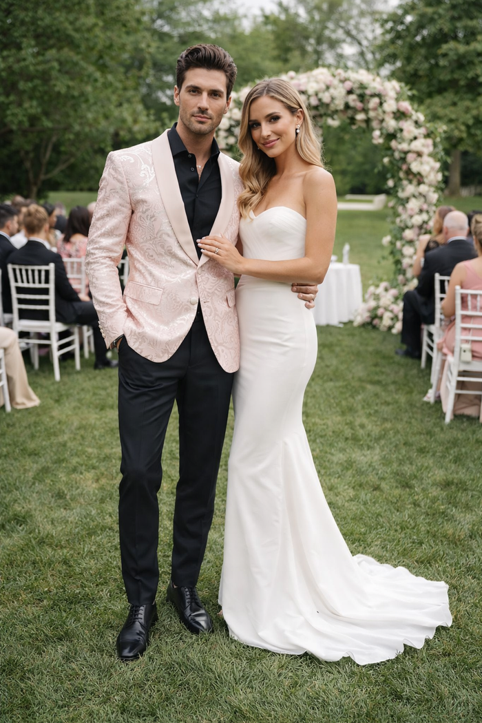 Mens Paisley Blazer - Light Pink - Blush Prom Tuxedo Dinner Jacket