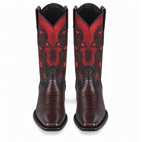Los Altos Boots Men's Lizard Teju European Toe Cowboy Boots - Black Cherry