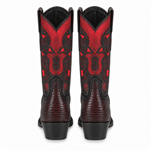 Los Altos Boots Men's Lizard Teju European Toe Cowboy Boots - Black Cherry