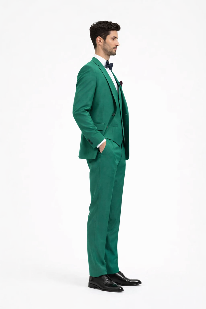 Men's Peak Lapel Green Suit - Image 4