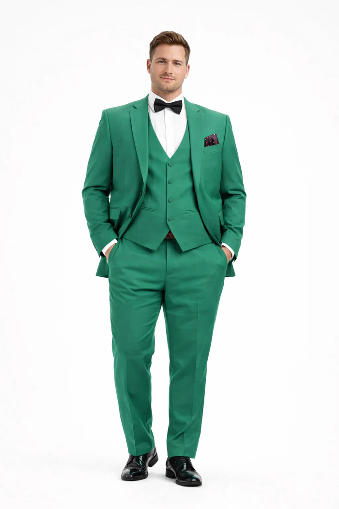 Men's Peak Lapel Green Suit - Image 6
