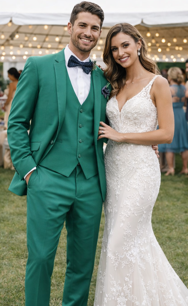 Men's Peak Lapel Green Suit - Image 8