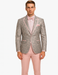 Mens Pink and Grey Floral Tuxedo with Satin Trim – Prom and Wedding Suit with Bow Tie and Flower Pin