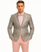 Mens Pink and Grey Floral Tuxedo with Satin Trim – Prom and Wedding Suit with Bow Tie and Flower Pin