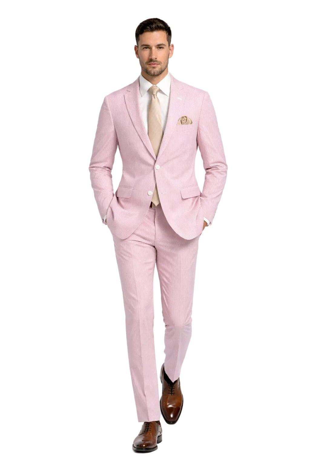 Modern Fit Summer 2 Piece 2 Button Suit Striped Seersucker in Navy
