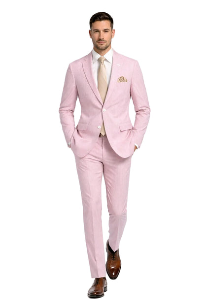 Modern Fit Summer 2 Piece 2 Button Suit Striped Seersucker in Navy