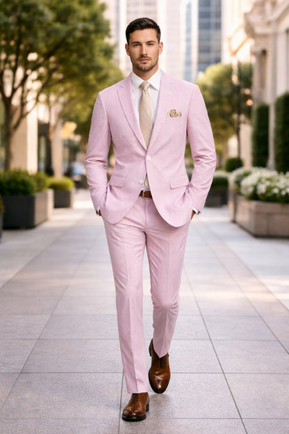 Modern Fit Summer 2 Piece 2 Button Suit Striped Seersucker in Navy
