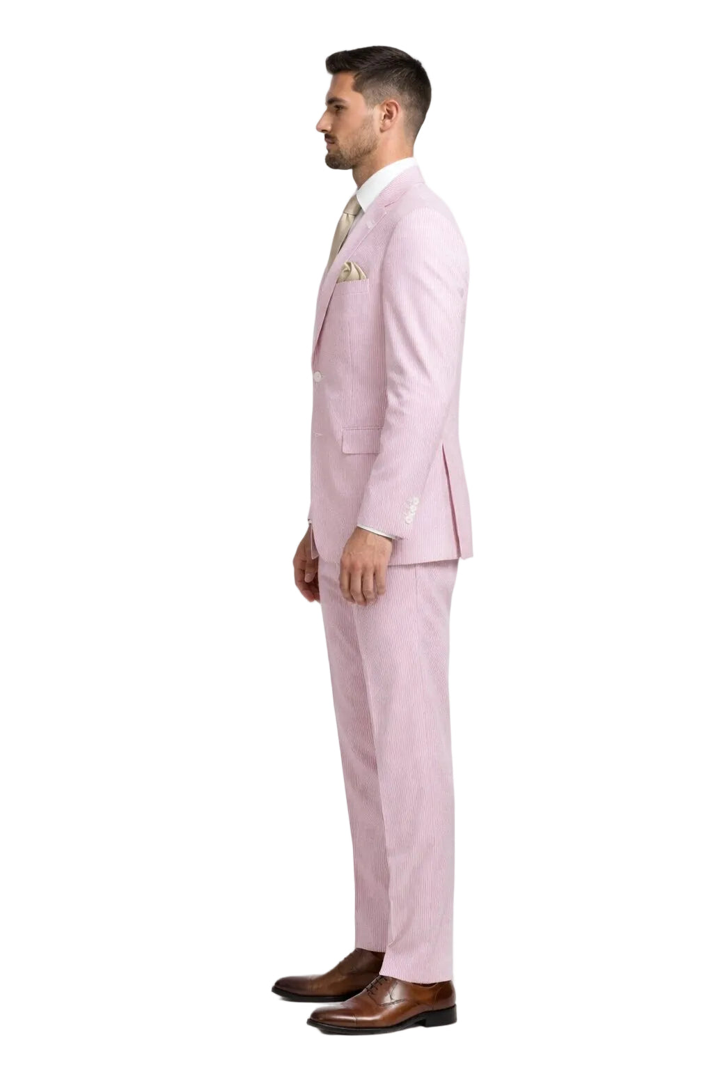 Modern Fit Summer 2 Piece 2 Button Suit Striped Seersucker in Navy
