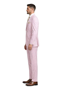Modern Fit Summer 2 Piece 2 Button Suit Striped Seersucker in Navy