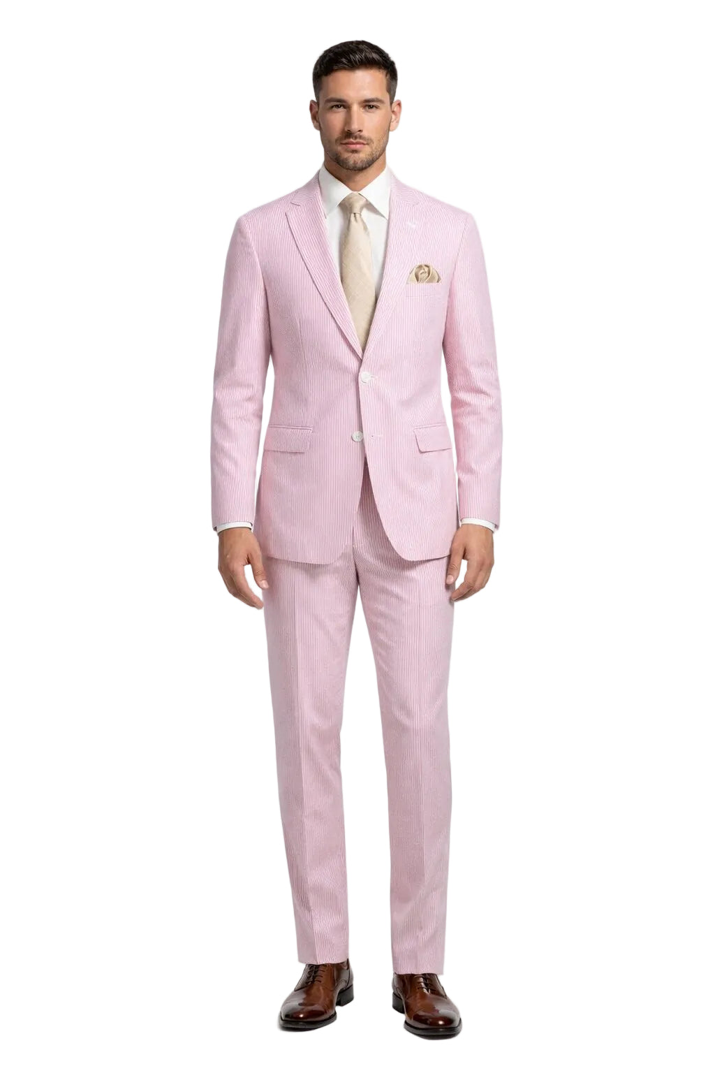 Modern Fit Summer 2 Piece 2 Button Suit Striped Seersucker in Navy