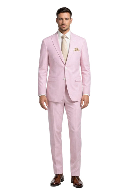 Modern Fit Summer 2 Piece 2 Button Suit Striped Seersucker in Navy