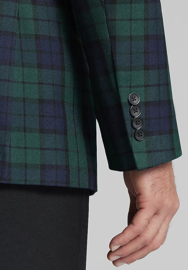 Men’s Green Tartan Plaid Dinner Jacket with Notch Lapel, Formal Sportcoat Blazer