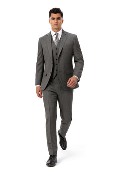 Mens Plaid Suit 2 button Vested windowpane  Pant Suit Charcoal - Three Piece Suit