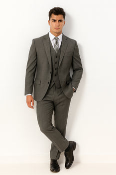 Mens Plaid Suit 2 button Vested windowpane  Pant Suit Charcoal - Three Piece Suit