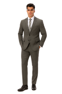 Mens Plaid Suit 2 button Vested windowpane  Pant Suit Charcoal - Three Piece Suit