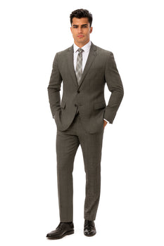 Mens Plaid Suit 2 button Vested windowpane  Pant Suit Charcoal - Three Piece Suit
