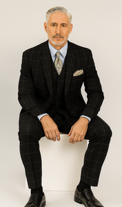 Mens Plaid Suit - Black Windowpane Suit - 1920 Suits